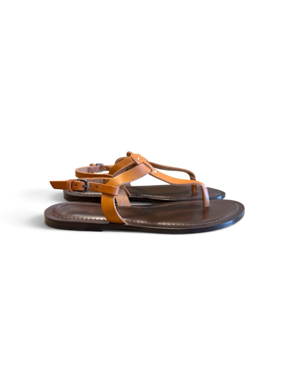 NWOT  Garnet Hill Tan T-Strap Leather Sandals - Picture 4 of 6